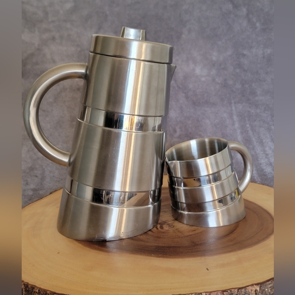 Bonjour Stainless Coffee French Press/Creamer RARE Steampunk Modern Retro - Picture 3 of 16